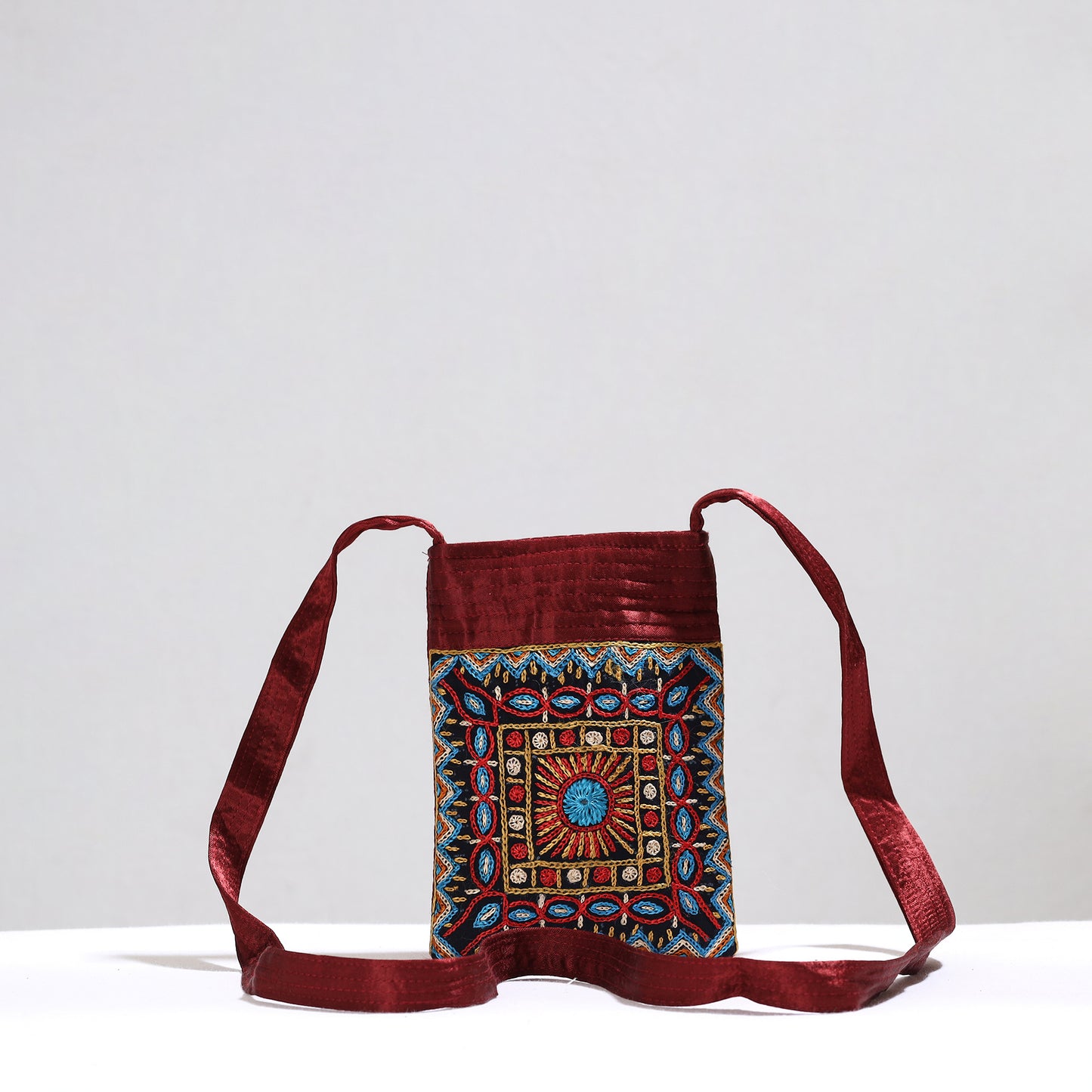 Multicolor - Kutch Pakko Hand Embroidery Mirror Work Mashru Silk Sling Bag 77