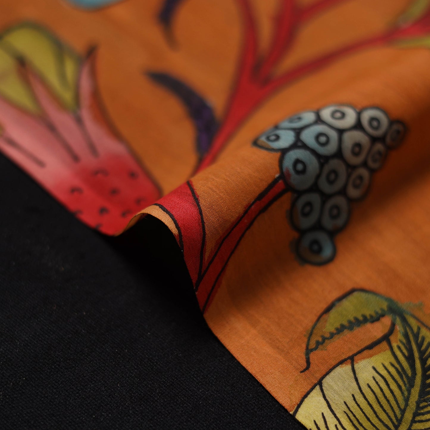Orange - Handpainted Srikalahasti Silk Cotton Pen Kalamkari Fabric 25