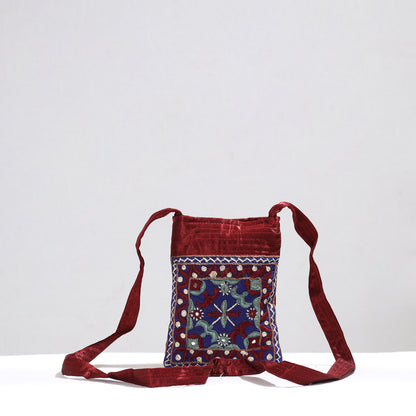 Multicolor - Kutch Pakko Hand Embroidery Mirror Work Mashru Silk Sling Bag 79