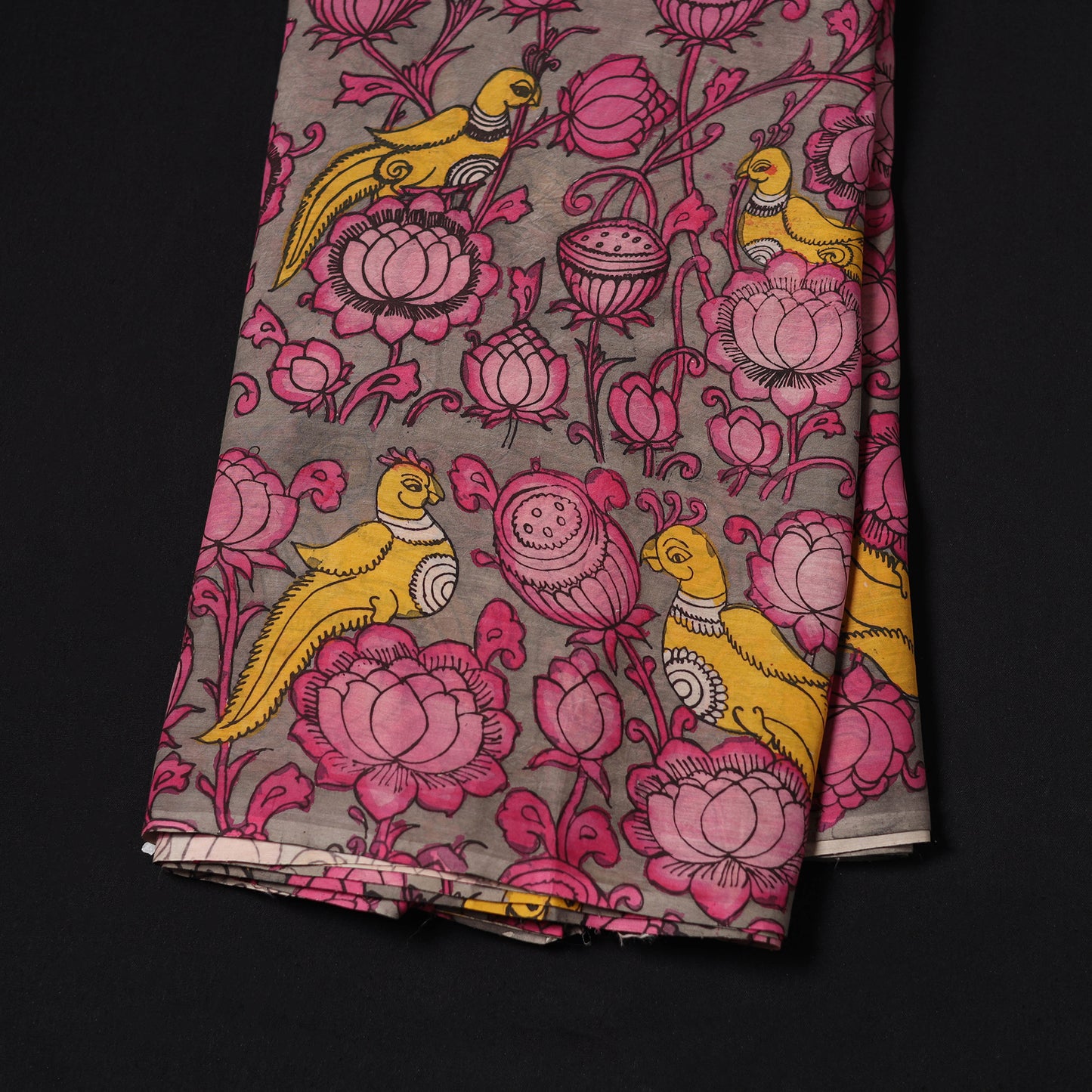 Pink - Handpainted Srikalahasti Silk Cotton Pen Kalamkari Fabric 26