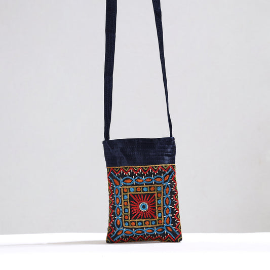 Multicolor - Kutch Pakko Hand Embroidery Mirror Work Mashru Silk Sling Bag 80