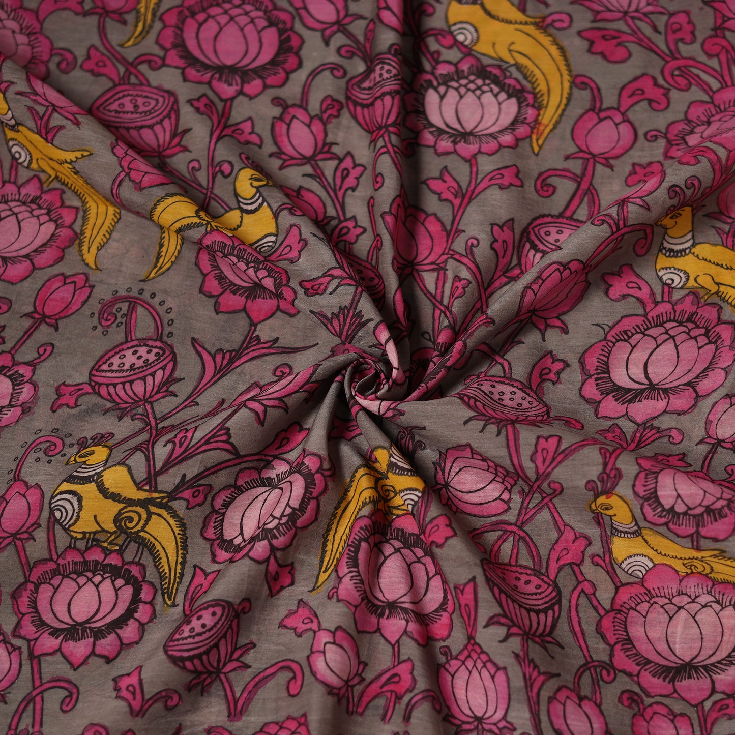 Pink - Handpainted Srikalahasti Silk Cotton Pen Kalamkari Fabric 26