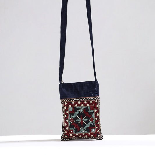 Multicolor - Kutch Pakko Hand Embroidery Mirror Work Mashru Silk Sling Bag 82