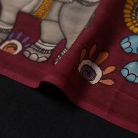 Maroon - Handpainted Srikalahasti Silk Cotton Pen Kalamkari Fabric 29