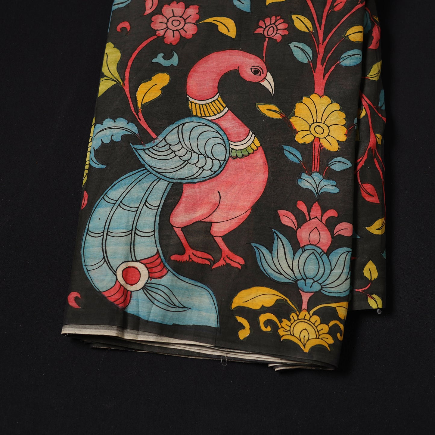 Black - Handpainted Srikalahasti Silk Cotton Pen Kalamkari Fabric 30