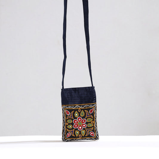 Black - Kutch Pakko Hand Embroidery Mirror Work Mashru Silk Sling Bag 85
