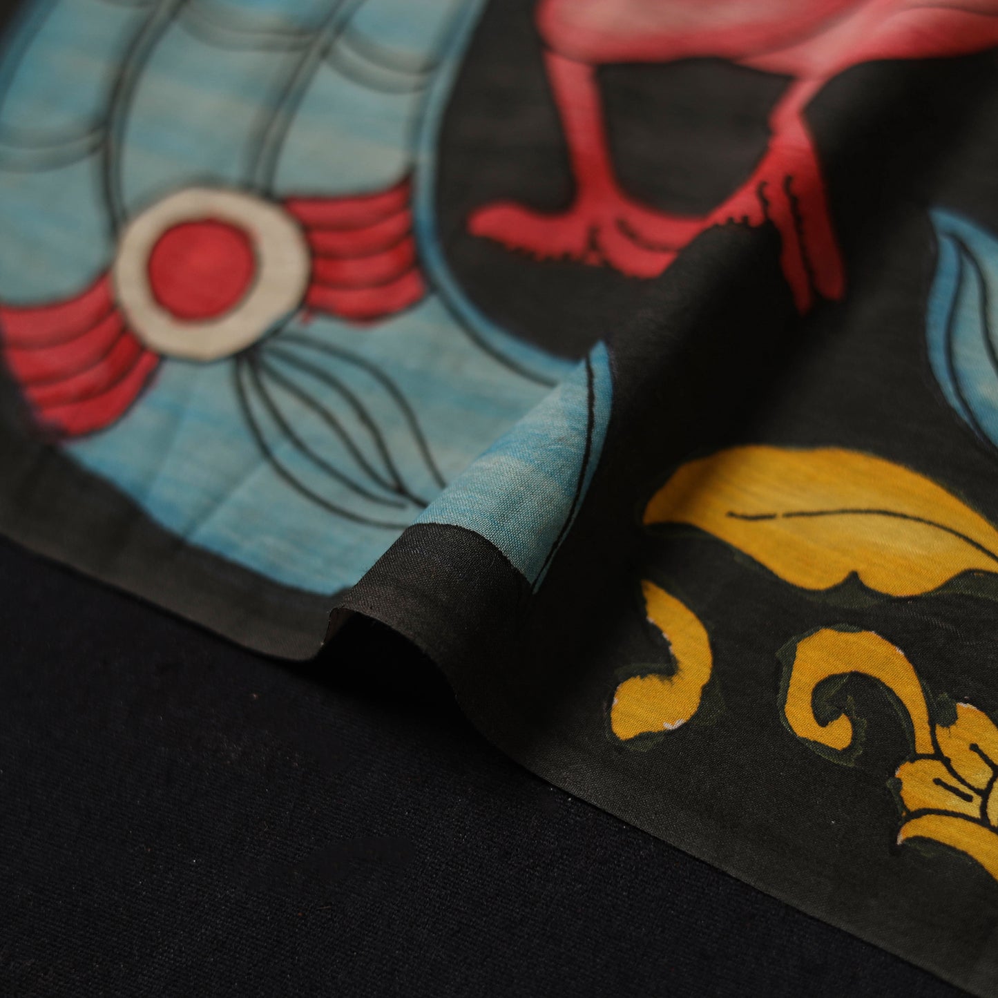 Black - Handpainted Srikalahasti Silk Cotton Pen Kalamkari Fabric 30