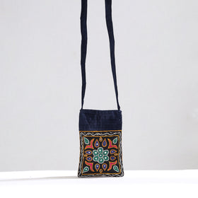 Black Kutch Pakko Hand Embroidery Mashru Silk Sling Bag