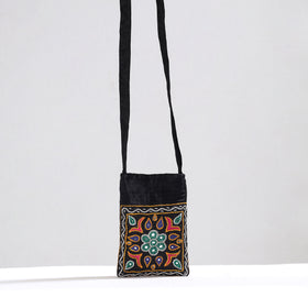 Black Kutch Pakko Hand Embroidery Mashru Silk Sling Bag