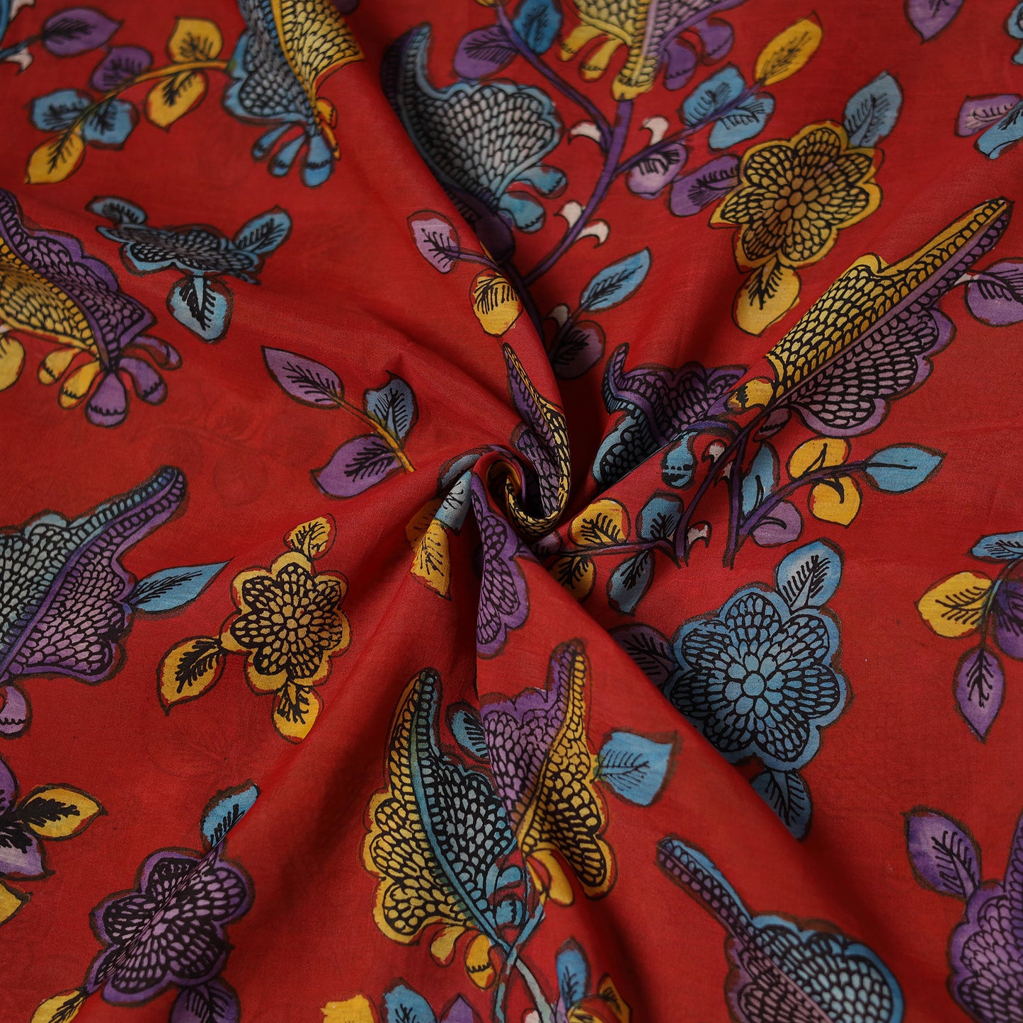 Red - Handpainted Srikalahasti Silk Cotton Pen Kalamkari Fabric 32