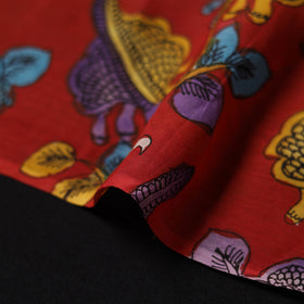 Red - Handpainted Srikalahasti Silk Cotton Pen Kalamkari Fabric 32
