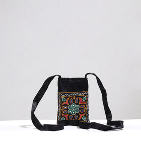 Black Kutch Pakko Hand Embroidery Mashru Silk Sling Bag