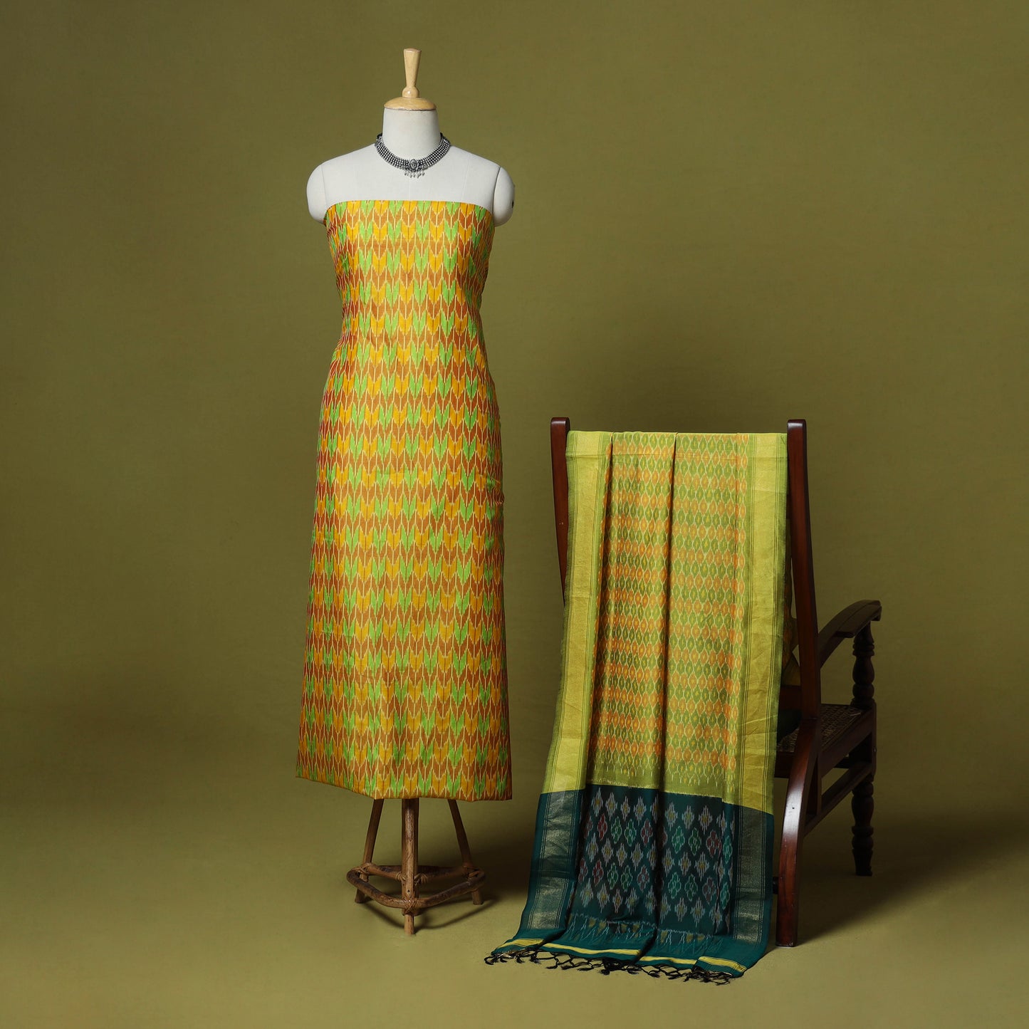 Yellow - 2pc unstitched handloom sico pochampally ikat
