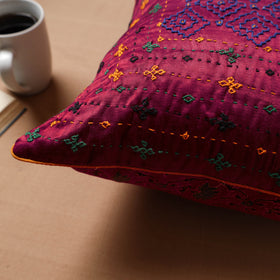 Maroon - Kutch Hand Embroidery Cushion Cover (16 x 16 in) 05