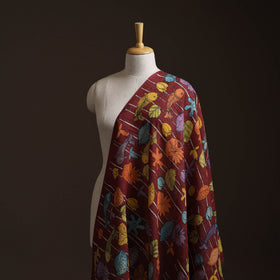 Maroon - Handpainted Srikalahasti Silk Cotton Pen Kalamkari Fabric 03