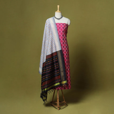 Pink - 2pc unstitched handloom sico pochampally ikat dress