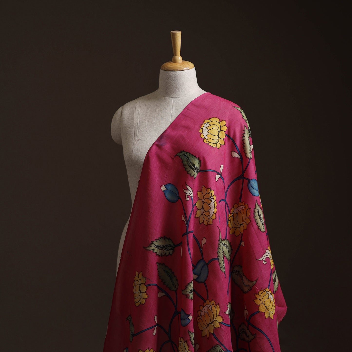 Pink - Handpainted Srikalahasti Silk Cotton Pen Kalamkari Fabric 04