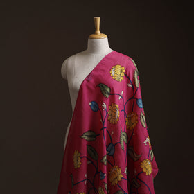 Pink - Handpainted Srikalahasti Silk Cotton Pen Kalamkari Fabric 04