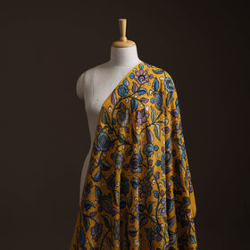Yellow - Handpainted Srikalahasti Silk Cotton Pen Kalamkari Fabric 07