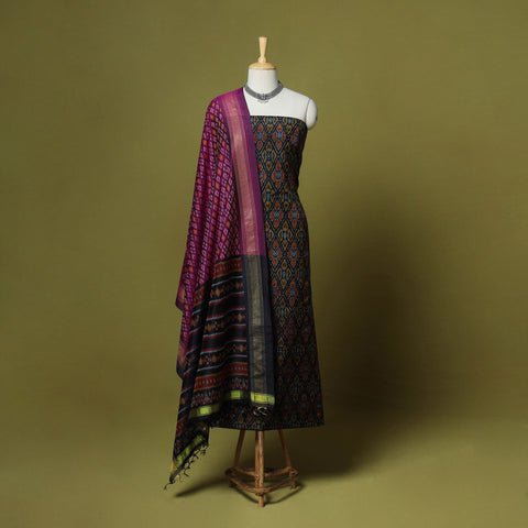 Black - 2pc unstitched handloom sico pochampally ikat dress