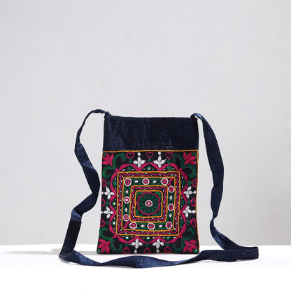 Black - Kutch Pakko Hand Embroidery Mirror Work Mashru Silk Sling Bag 101