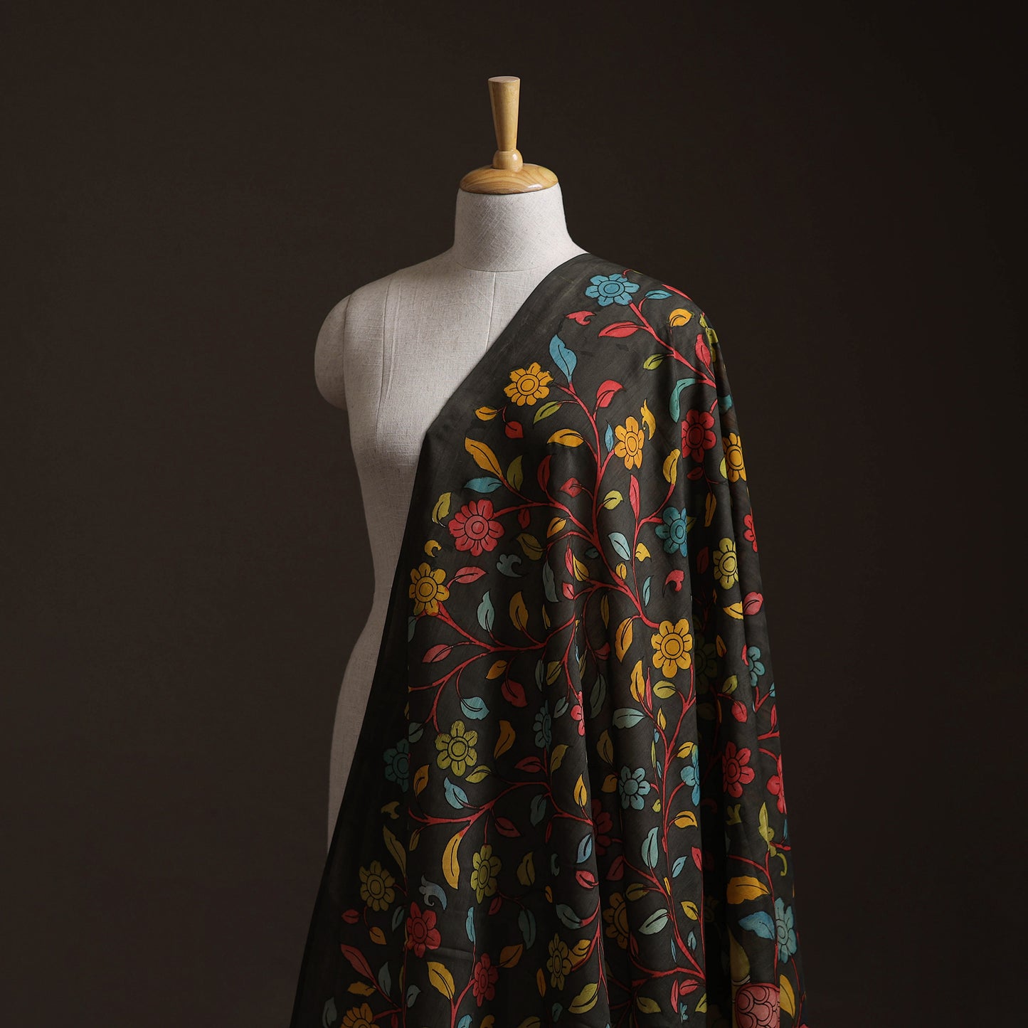 Black - Handpainted Srikalahasti Silk Cotton Pen Kalamkari Fabric 10