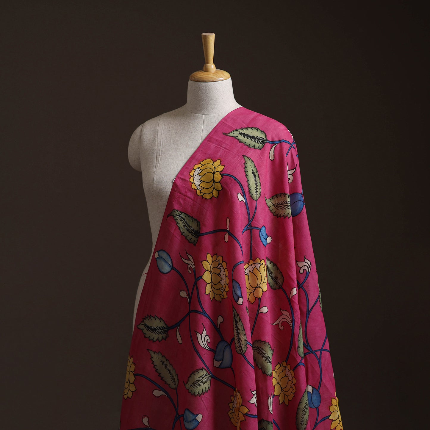 Pink - Handpainted Srikalahasti Silk Cotton Pen Kalamkari Fabric 13
