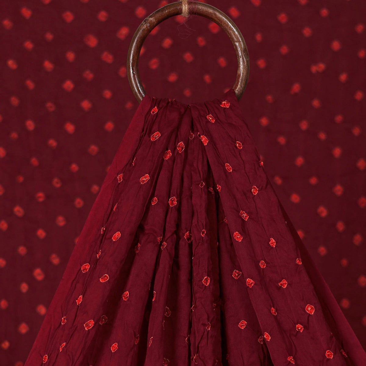 Maroon - Modal Silk Kutch Bandhani Tie-Dye Fabric 02