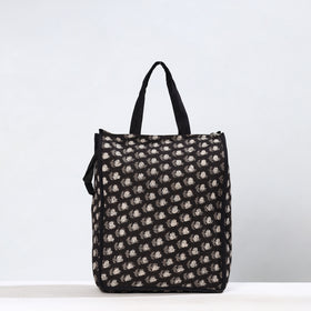 Black Handmade Bagru Block Printed Cotton Shopping Bag 03