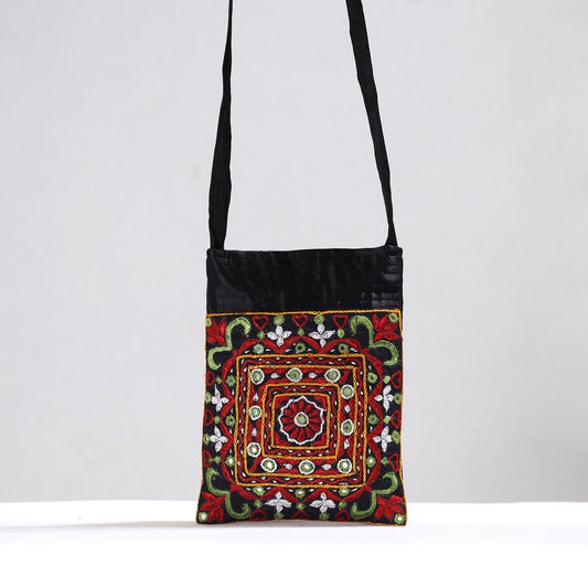 Multicolor - Kutch Pakko Hand Embroidery Mirror Work Mashru Silk Sling Bag 103