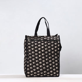 Black Handmade Bagru Block Printed Cotton Shopping Bag 03