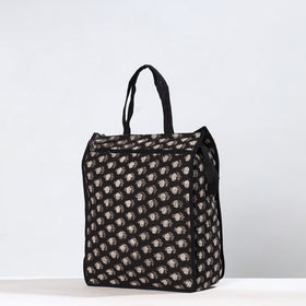 Black Handmade Bagru Block Printed Cotton Shopping Bag 03