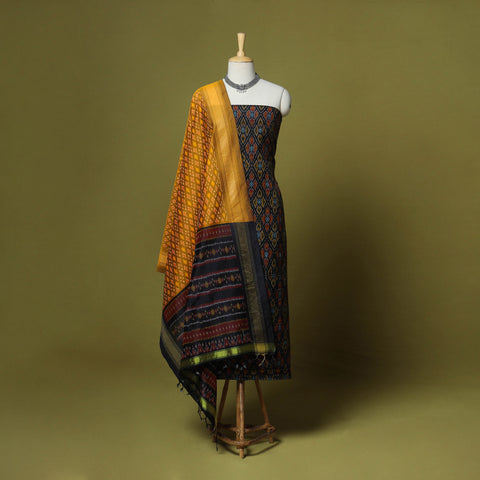 Orange - 2pc Unstitched Handloom Sico Pochampally Ikat Dress Material 26