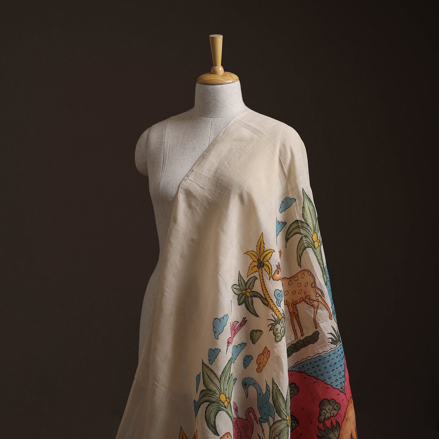 Multicolor - Handpainted Srikalahasti Silk Cotton Pen Kalamkari Fabric 16
