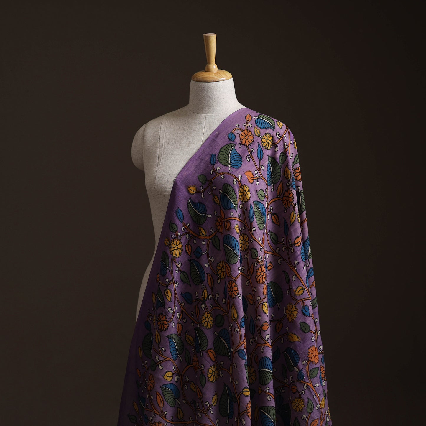 Purple - Handpainted Srikalahasti Silk Cotton Pen Kalamkari Fabric 17