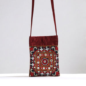 Multicolor - Kutch Pakko Hand Embroidery Mirror Work Mashru Silk Sling Bag 106