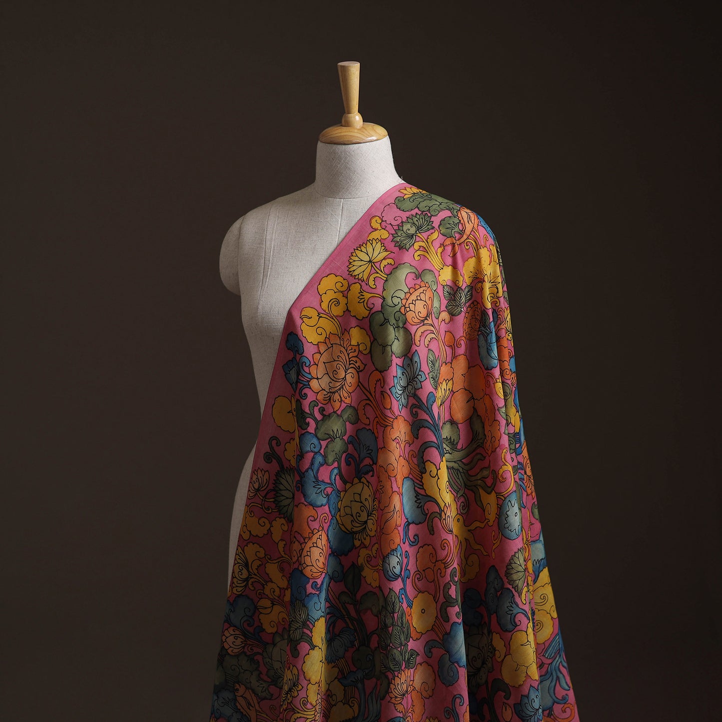 Pink - Handpainted Srikalahasti Silk Cotton Pen Kalamkari Fabric 20