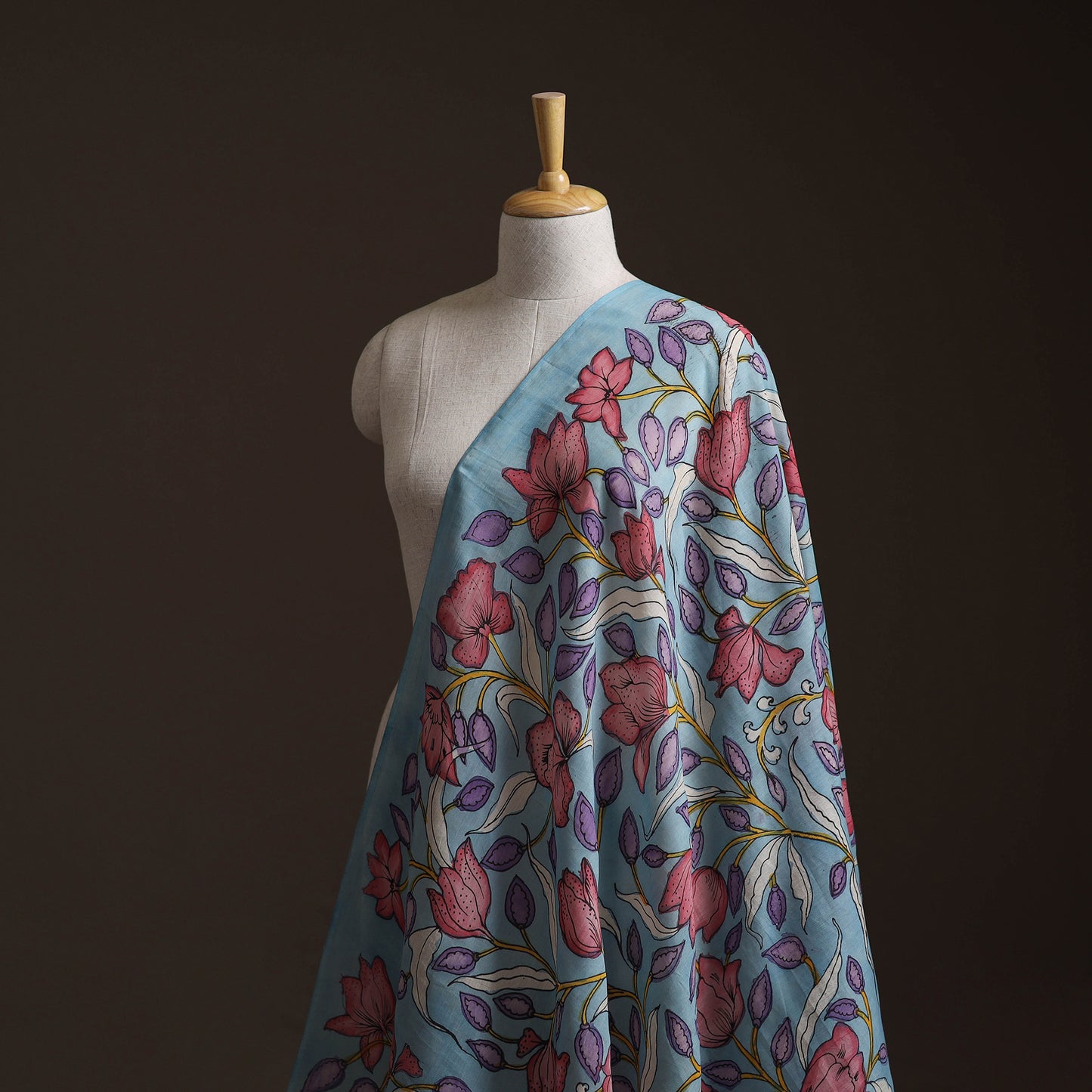 Blue - Handpainted Srikalahasti Silk Cotton Pen Kalamkari Fabric 21