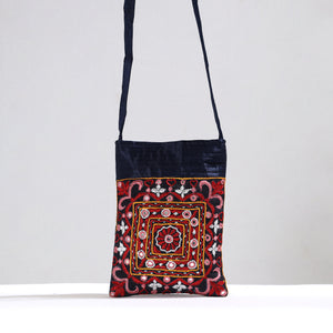 Black - Kutch Pakko Hand Embroidery Mirror Work Mashru Silk Sling Bag 109