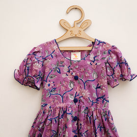 Pure Cotton Girls Frock Dress in Sanganeri Floral Prints (3-4 Years) 02