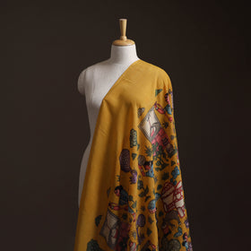 Yellow - Handpainted Srikalahasti Silk Cotton Pen Kalamkari Fabric 24