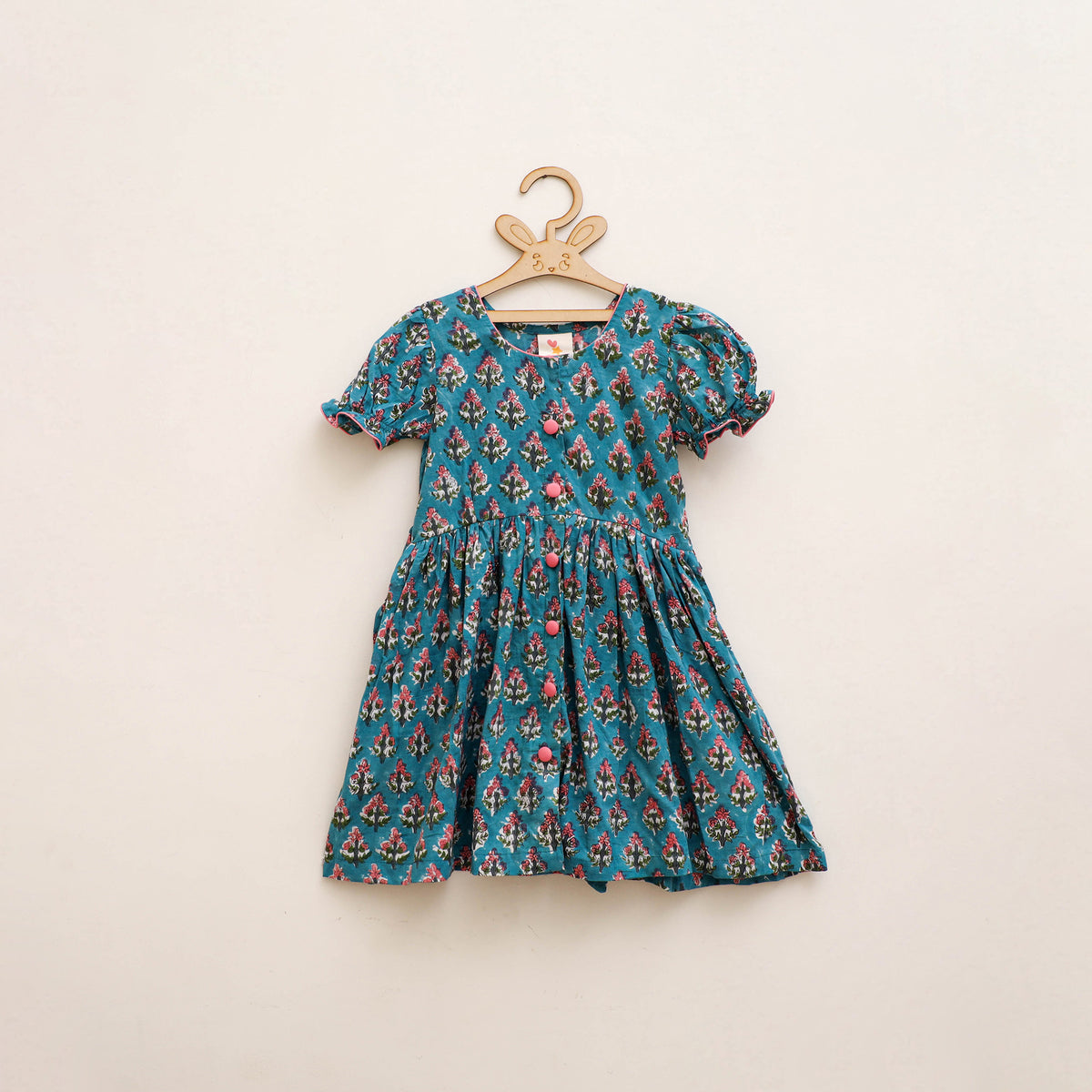 Pure Cotton Girls Frock Dress in Sanganeri Floral Prints (3-4 Years) 03