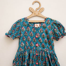 Pure Cotton Girls Frock Dress in Sanganeri Floral Prints (3-4 Years) 03
