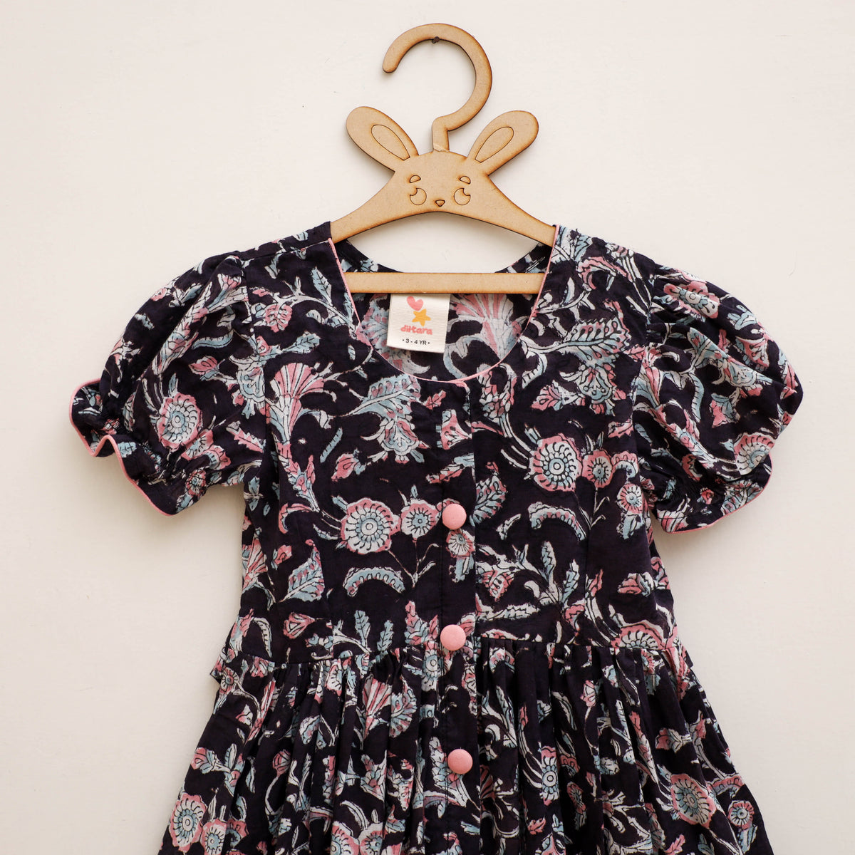Pure Cotton Girls Frock Dress in Sanganeri Floral Prints (3-4 Years) 04
