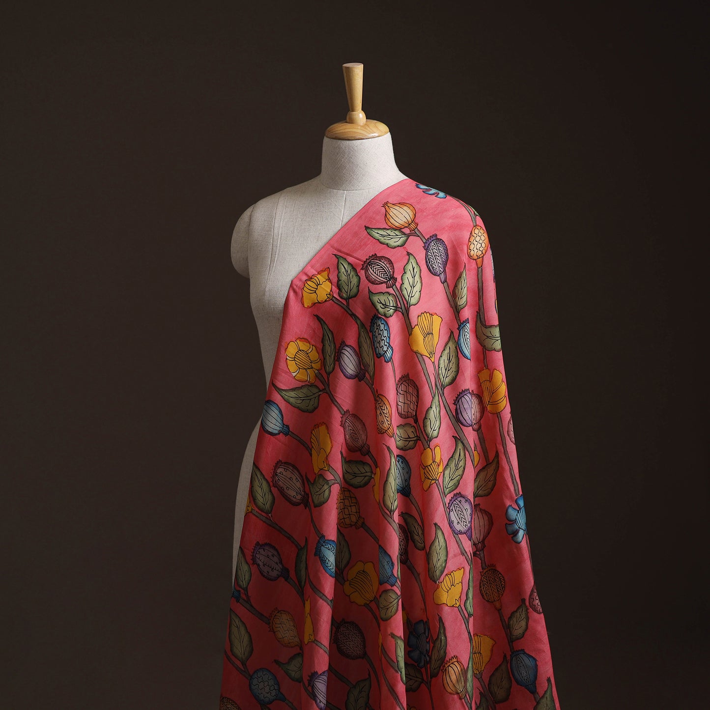 Pink - Handpainted Srikalahasti Silk Cotton Pen Kalamkari Fabric 27