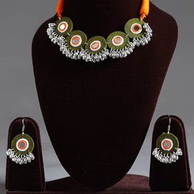  Fabart German Silver Mirror Work Choker Necklace Set