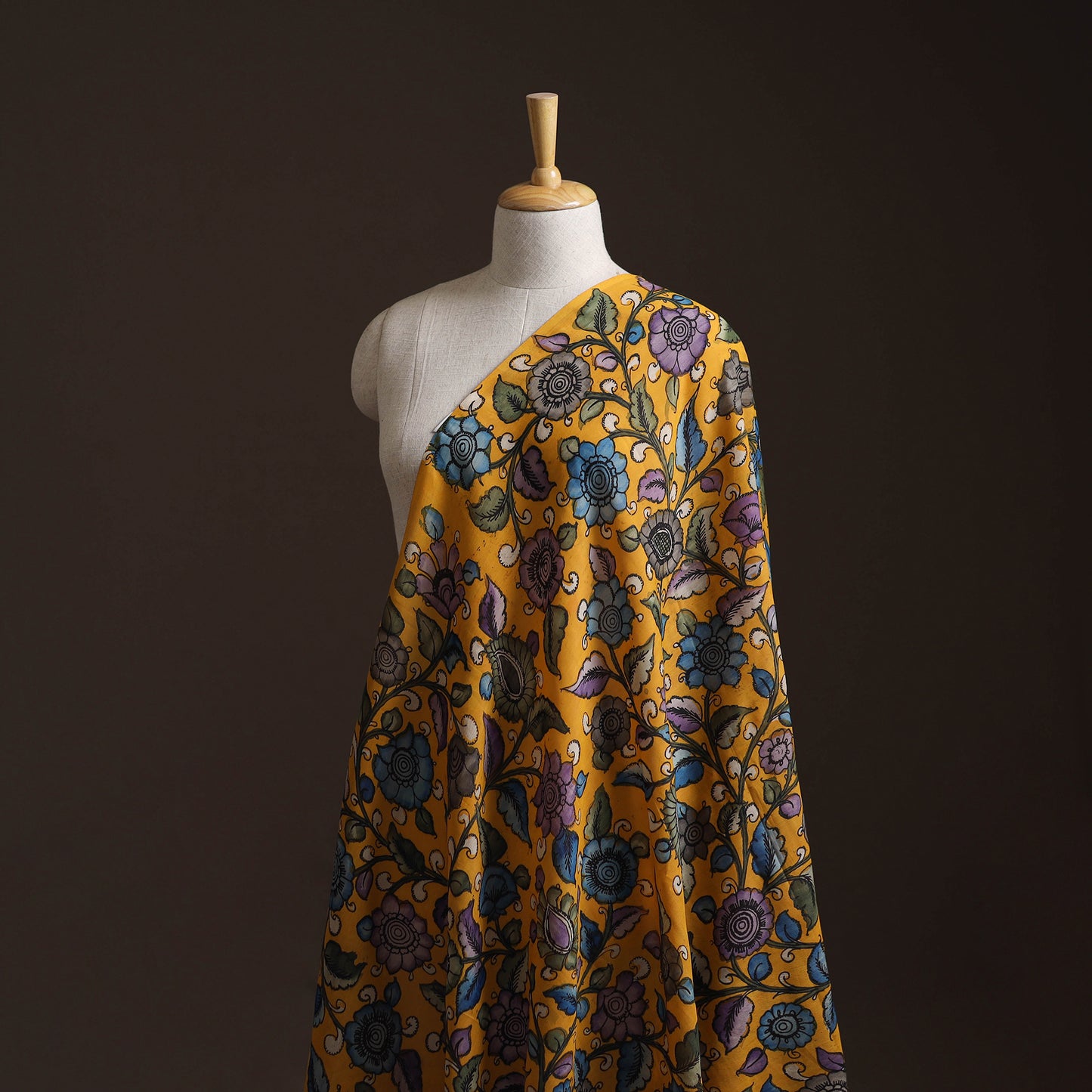 Yellow - Handpainted Srikalahasti Silk Cotton Pen Kalamkari Fabric 28