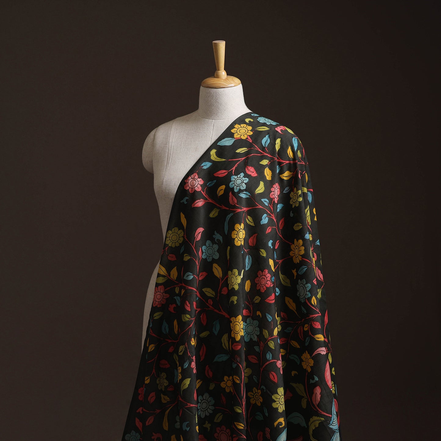 Black - Handpainted Srikalahasti Silk Cotton Pen Kalamkari Fabric 30