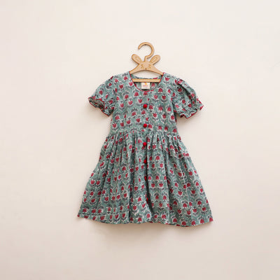 Pure Cotton Girls Frock Dress in Sanganeri Floral Prints (3-4 Years) 07