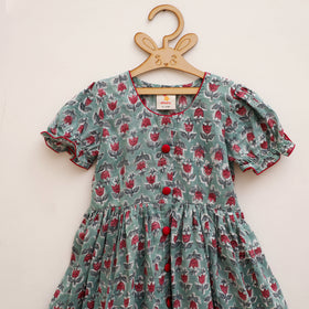 Pure Cotton Girls Frock Dress in Sanganeri Floral Prints (3-4 Years) 07